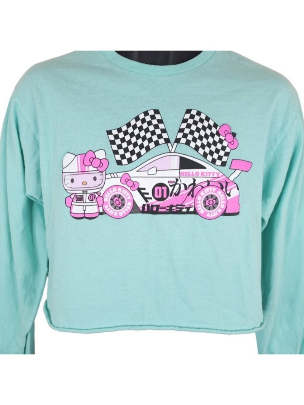 Hello Kitty And Friends Crop Top T Shirt Womens Size Medium Blue Sanrio Racing